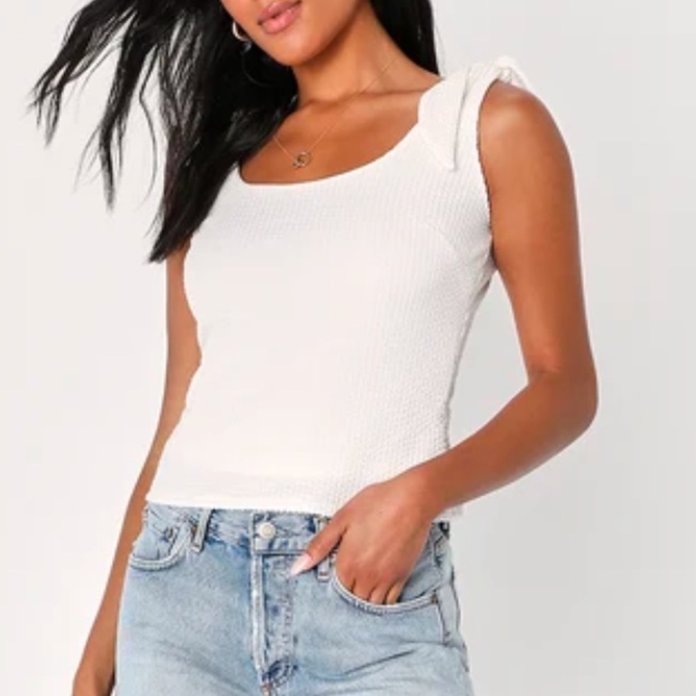 Lulu’s Hey, Cutie Ivory Crinkled Tie-Strap Tank Top Medium NWT - Picture 14 of 14